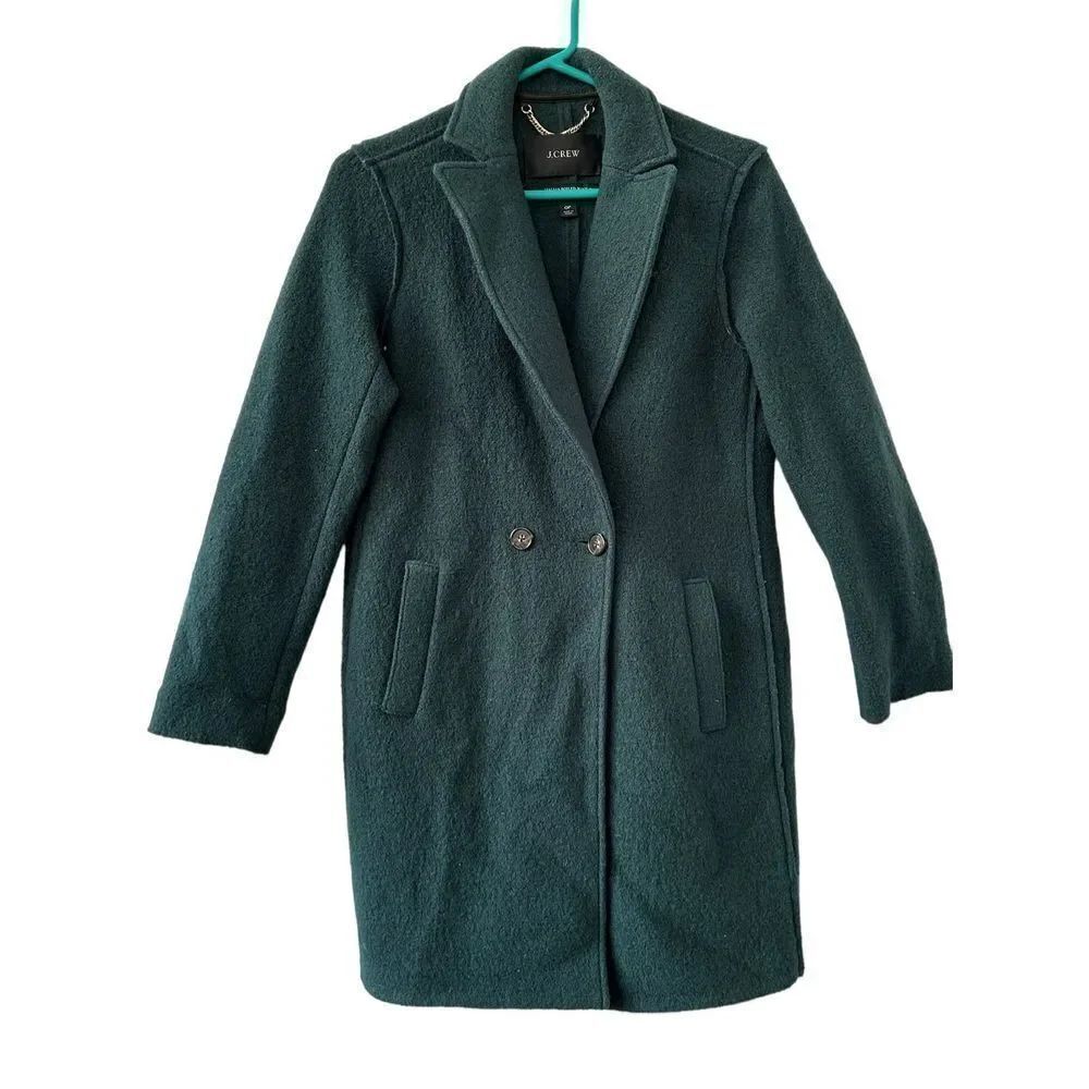 J.Crew Italian Boiled Wool Daphne Trench Coat Jacket Womens Green Size OP
